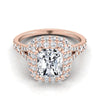 แหวนหมั้นเพชร 14K Rose Gold Radiant Cut Center Double Halo Split Shank French Pave -5/8ctw