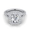 แหวนหมั้นเพชร 14K White Gold Radiant Cut Center Diamond Double Halo Split Shank French Pave Engagement Ring -5/8ctw