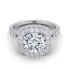 18K สีขาวทอง Round Brilliant Diamond Double Halo Split Shank French Pave แหวนหมั้น -5/8ctw