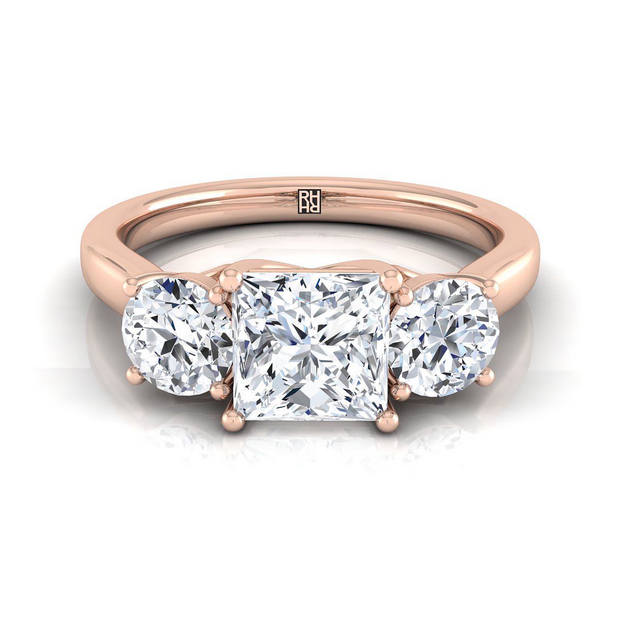 แหวนหมั้นเพชร 14K Rose Gold Princess Cut Classic Three Stone -5/8ctw