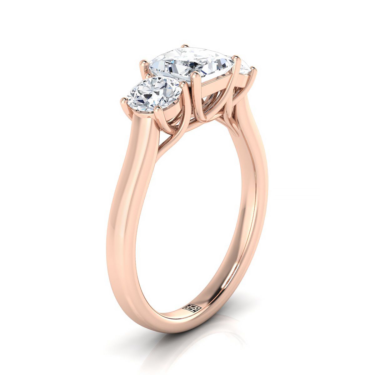 แหวนหมั้นเพชร 14K Rose Gold Princess Cut Classic Three Stone -5/8ctw