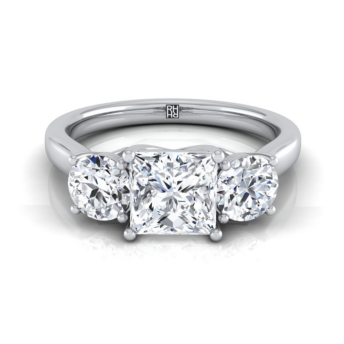 แหวนหมั้นเพชร 18K White Gold Princess Cut Classic Three Stone Diamond -5/8ctw