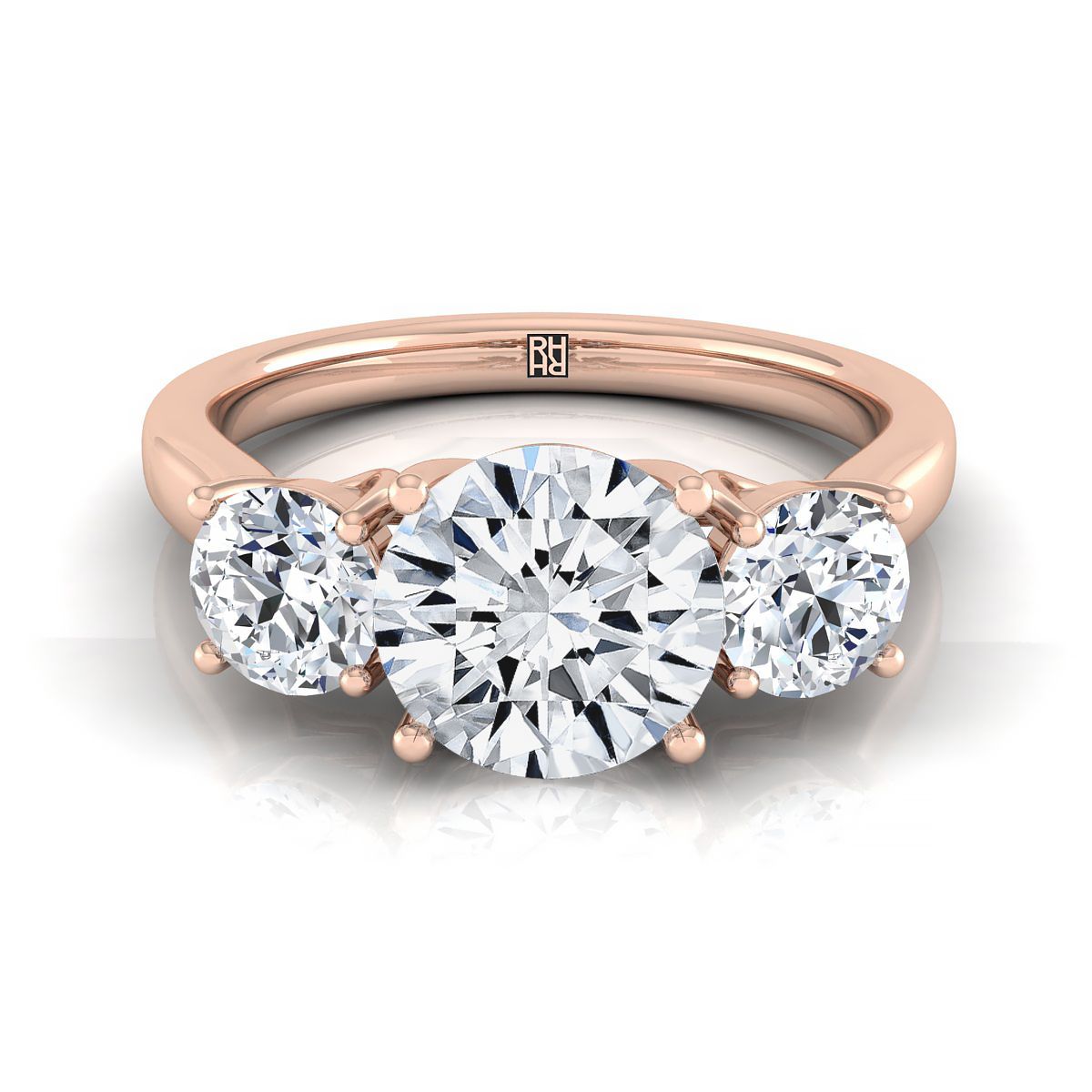 แหวนหมั้นเพชร 14K Rose Gold Round Brilliant Classic Three Stone -5/8ctw