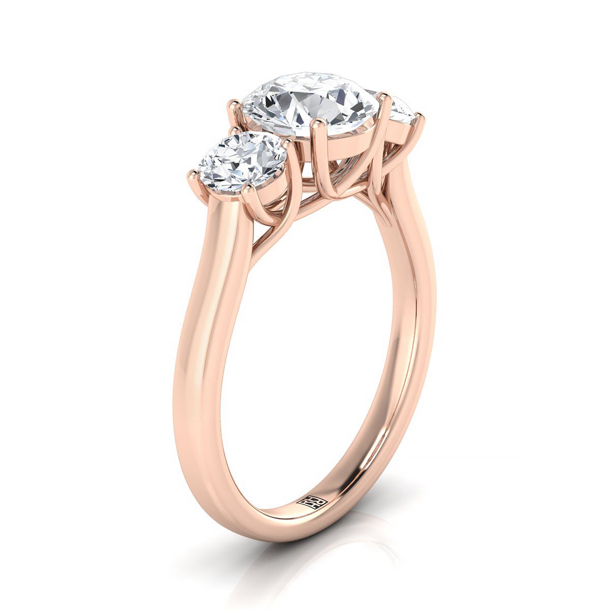 แหวนหมั้นเพชร 14K Rose Gold Round Brilliant Classic Three Stone -5/8ctw