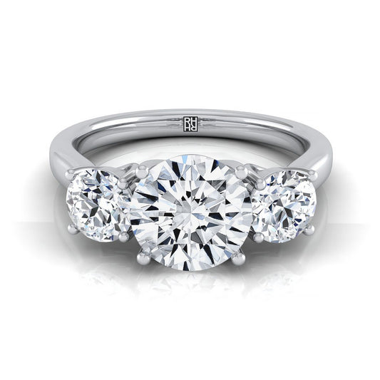 18K White Gold Round Brilliant Classic Three Stone Diamond Engagement Ring -5/8ctw