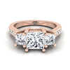 14K Rose Gold Princess Cut Diamond Three Stone Classic with Channel French Pave Engagement Ring -3/4ctw