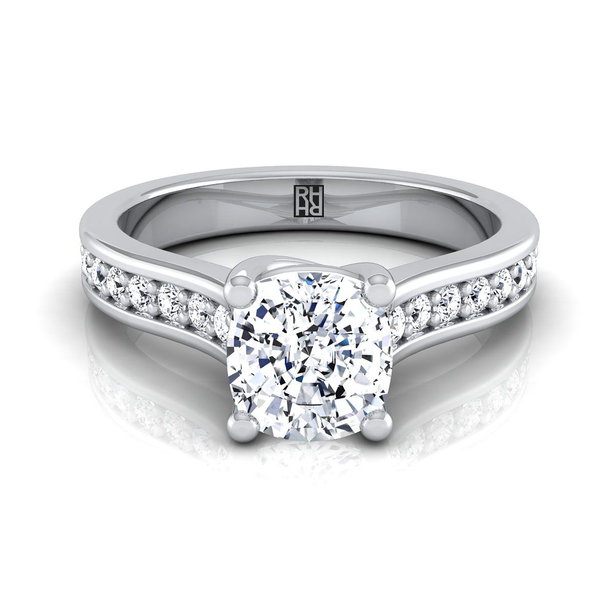 Platinum Cushion Diamond Channel Set Engagement Ring -1/3ctw