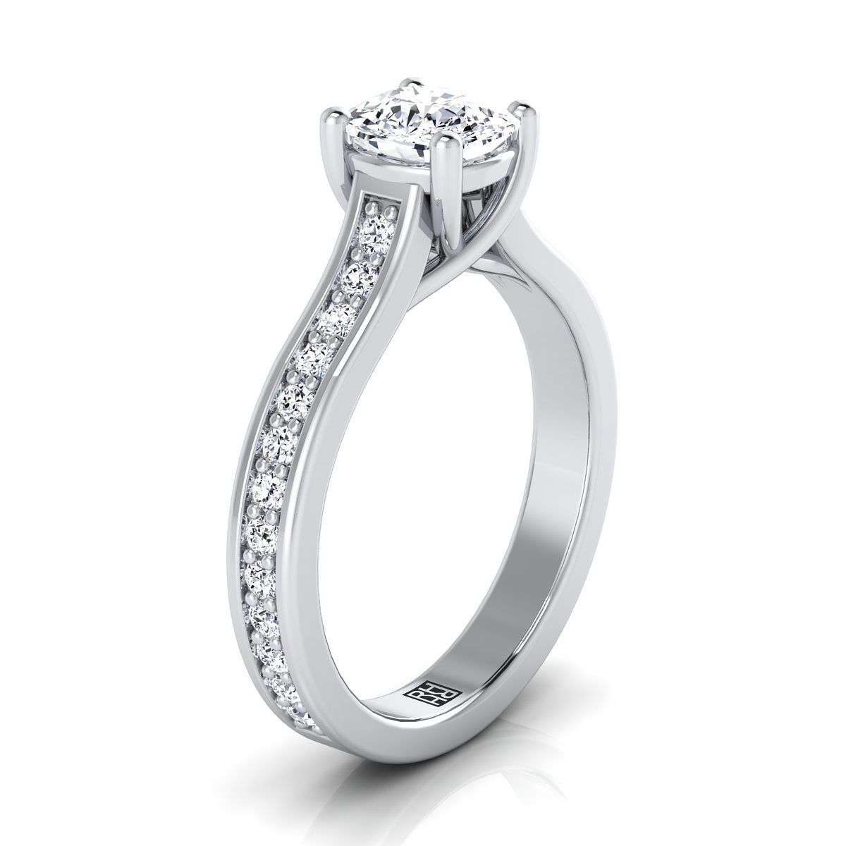 แหวนหมั้นเพชร 14K White Gold Cushion Diamond Channel Set -1/3ctw