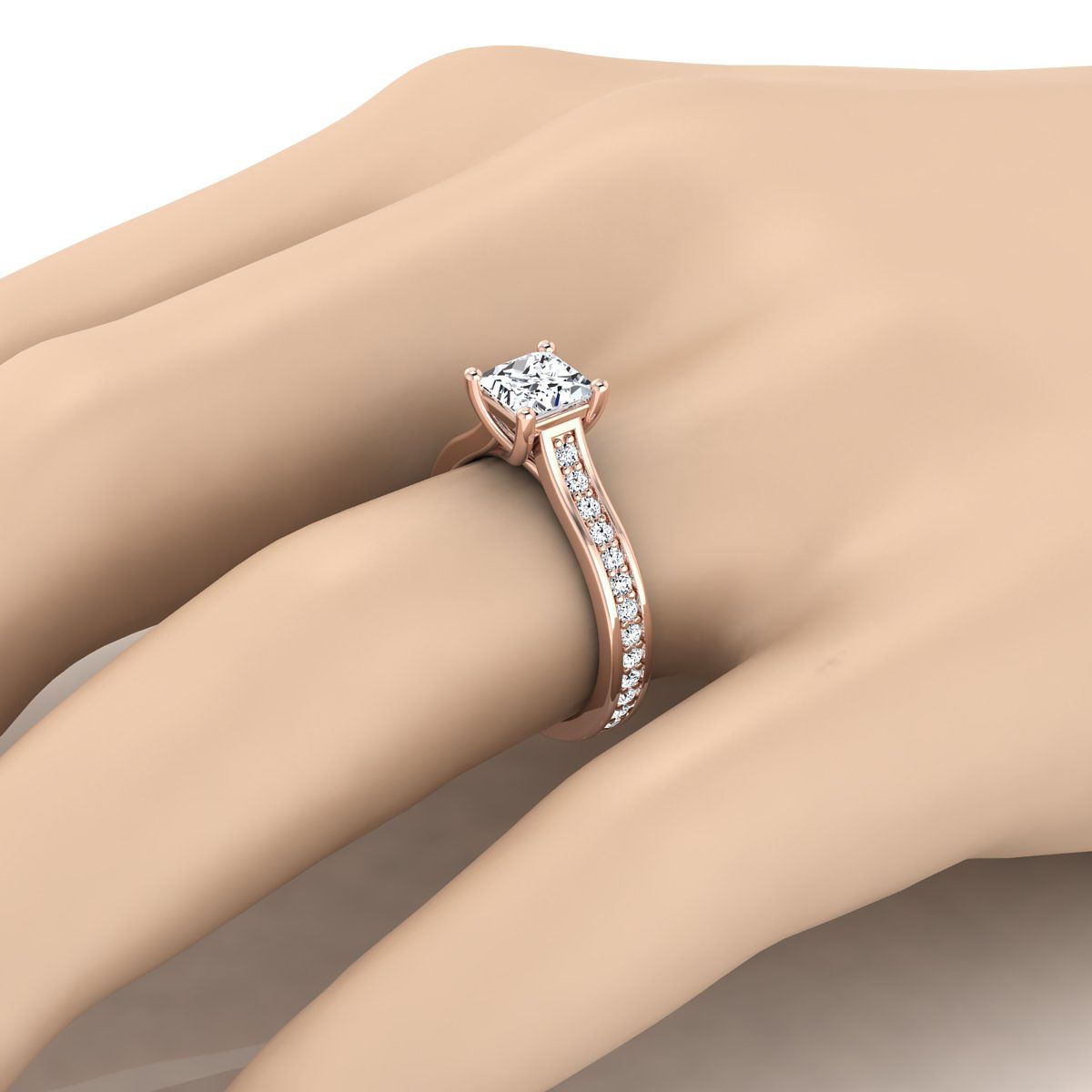 แหวนหมั้นเพชร Princess Cut 14K Rose Gold -1/3ctw