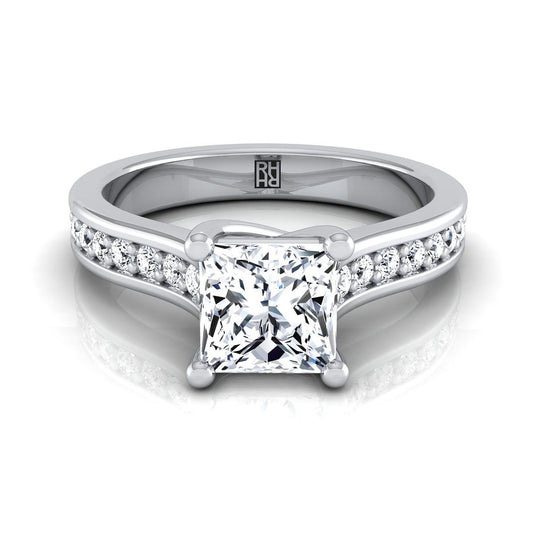 14K White Gold Princess Cut Diamond Channel Set Engagement Ring -1/3ctw