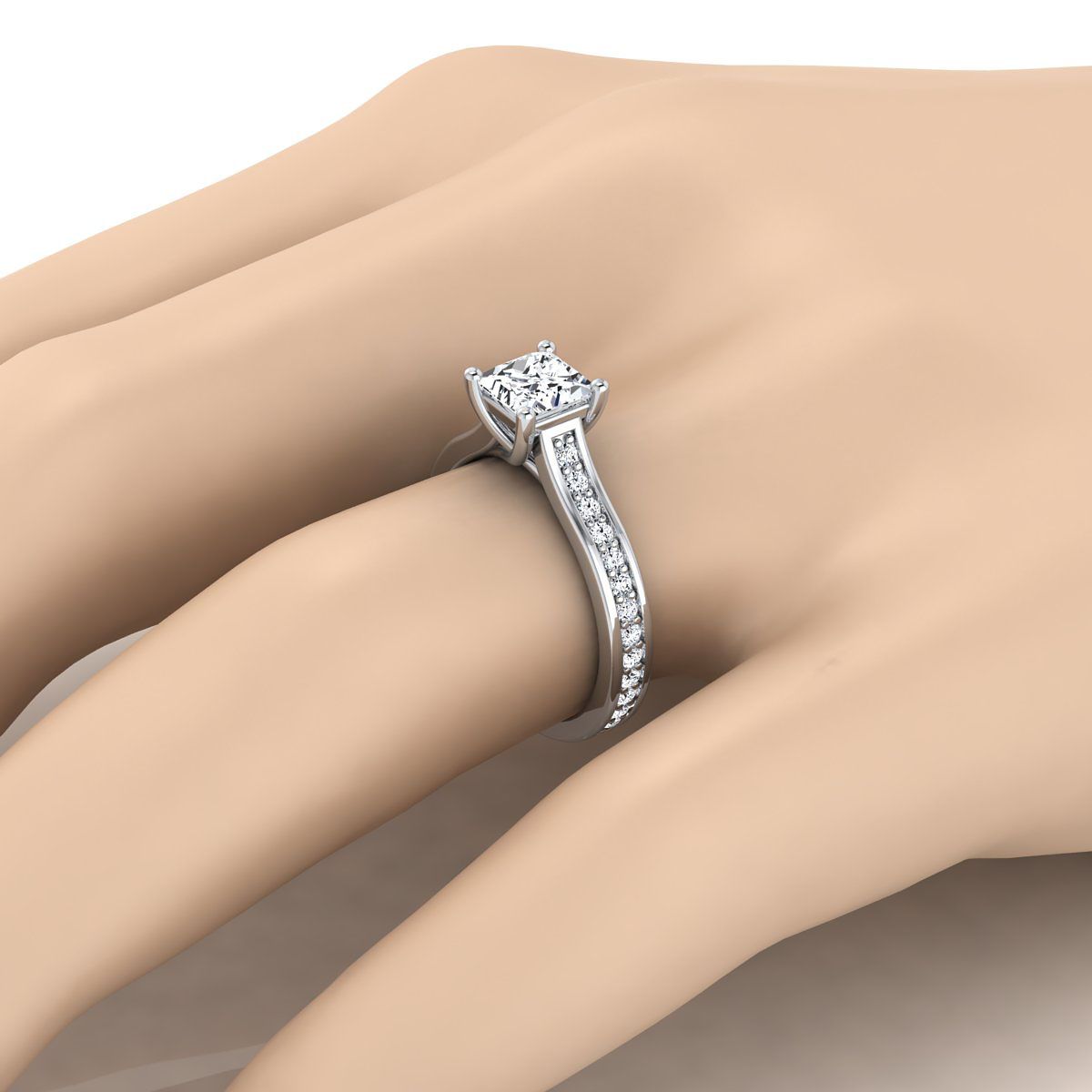 แหวนหมั้นเพชร Princess Cut ทองคำขาว 14K ขนาด 1/3 กะรัต