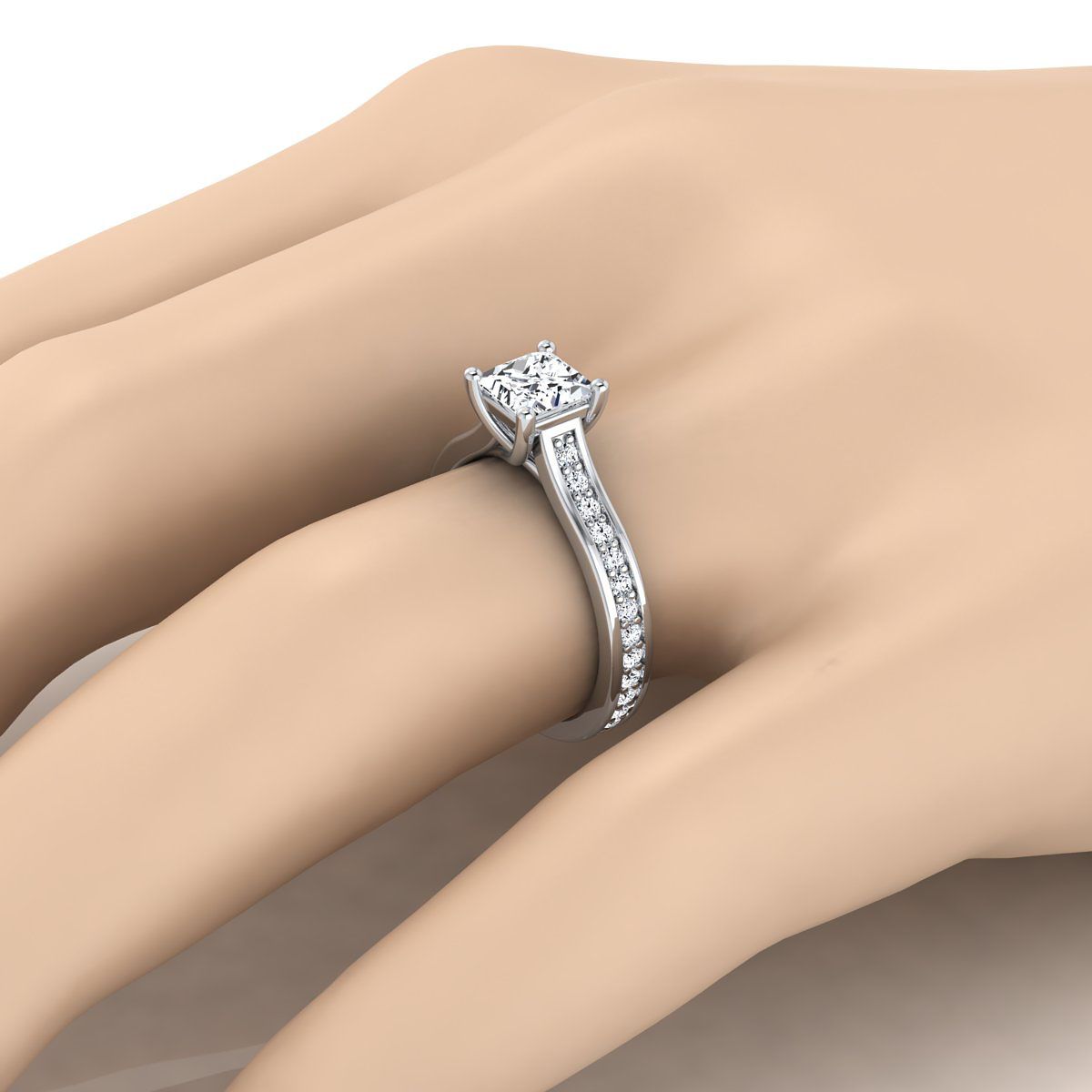 แหวนหมั้นเพชร Princess Cut ทองคำขาว 18K ขนาด 1/3 กะรัต
