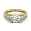 14K Yellow Gold Princess Cut Diamond Delicate Three Stone Pave Engagement Ring -1/3ctw