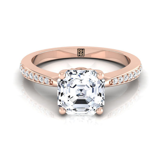 แหวนหมั้นเพชร 14K Rose Gold Asscher Cut -1/8ctw