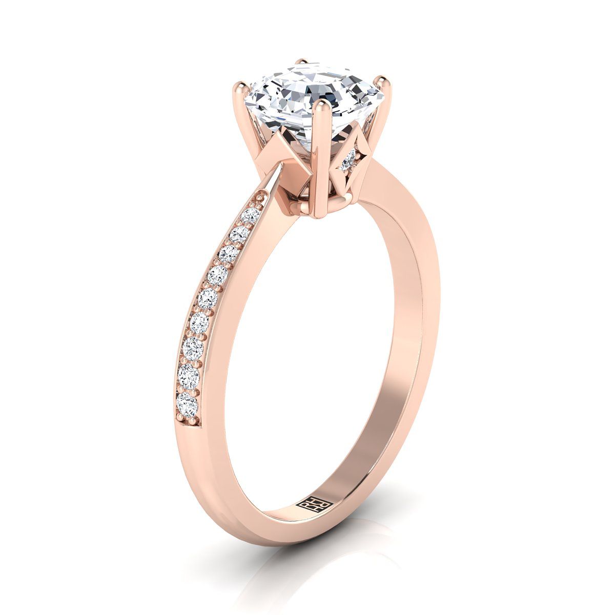 แหวนหมั้นเพชร 14K Rose Gold Asscher Cut -1/8ctw