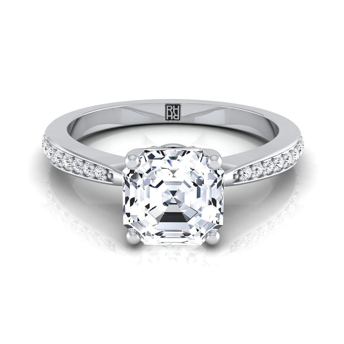 แหวนหมั้นเพชร ทองคำขาว 18K Asscher Cut -1/8ctw