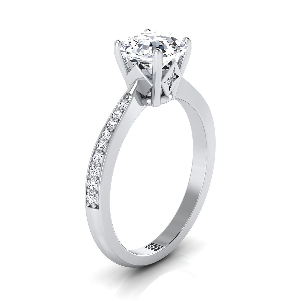 14K White Gold Asscher Cut Diamond Tapered Pave Engagement Ring -1/8ctw