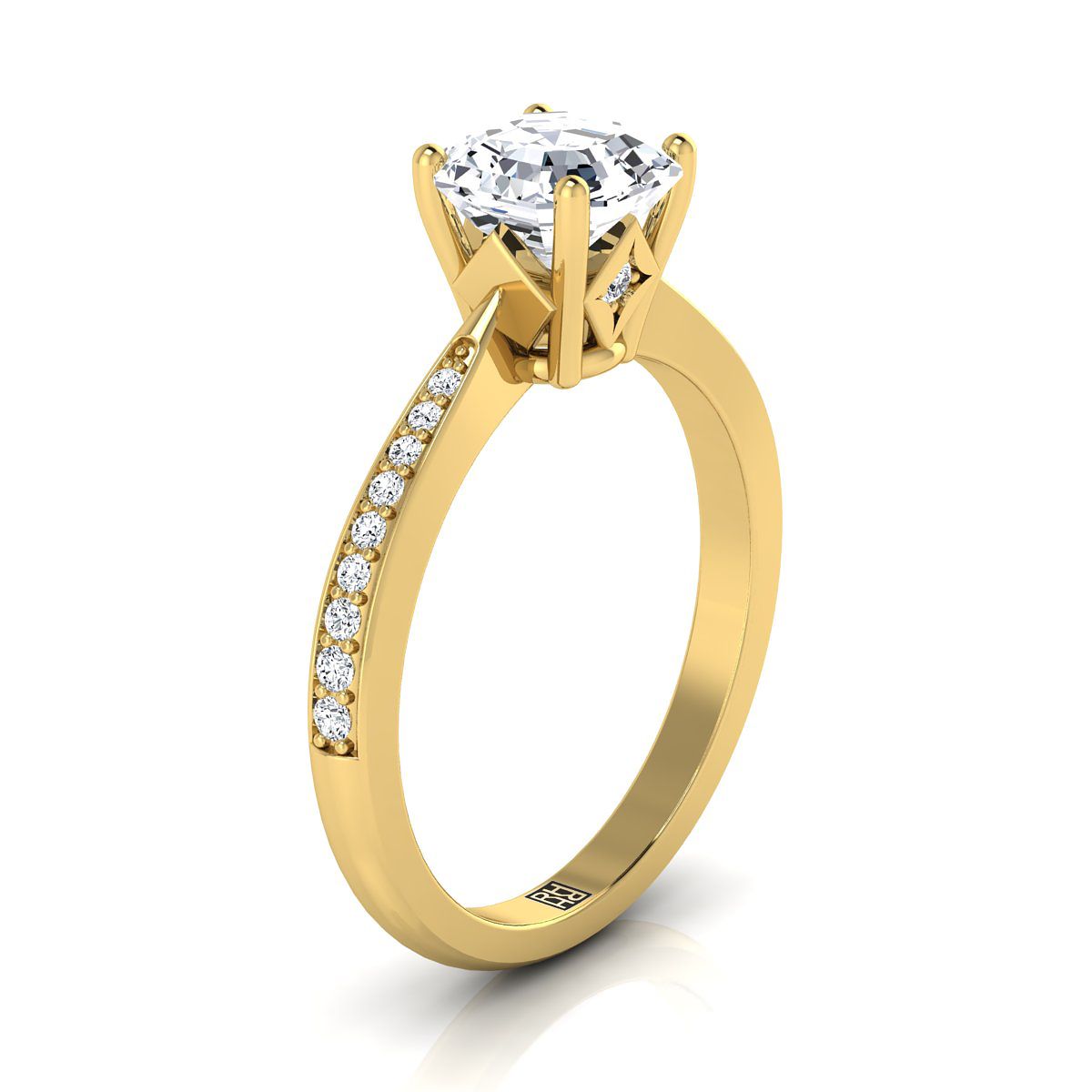 18K Yellow Gold Asscher Cut Diamond Tapered Pave Engagement Ring -1/8ctw