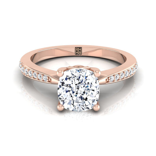 แหวนหมั้นเพชร 14K Rose Gold Cushion Tapered Pave -1/8ctw