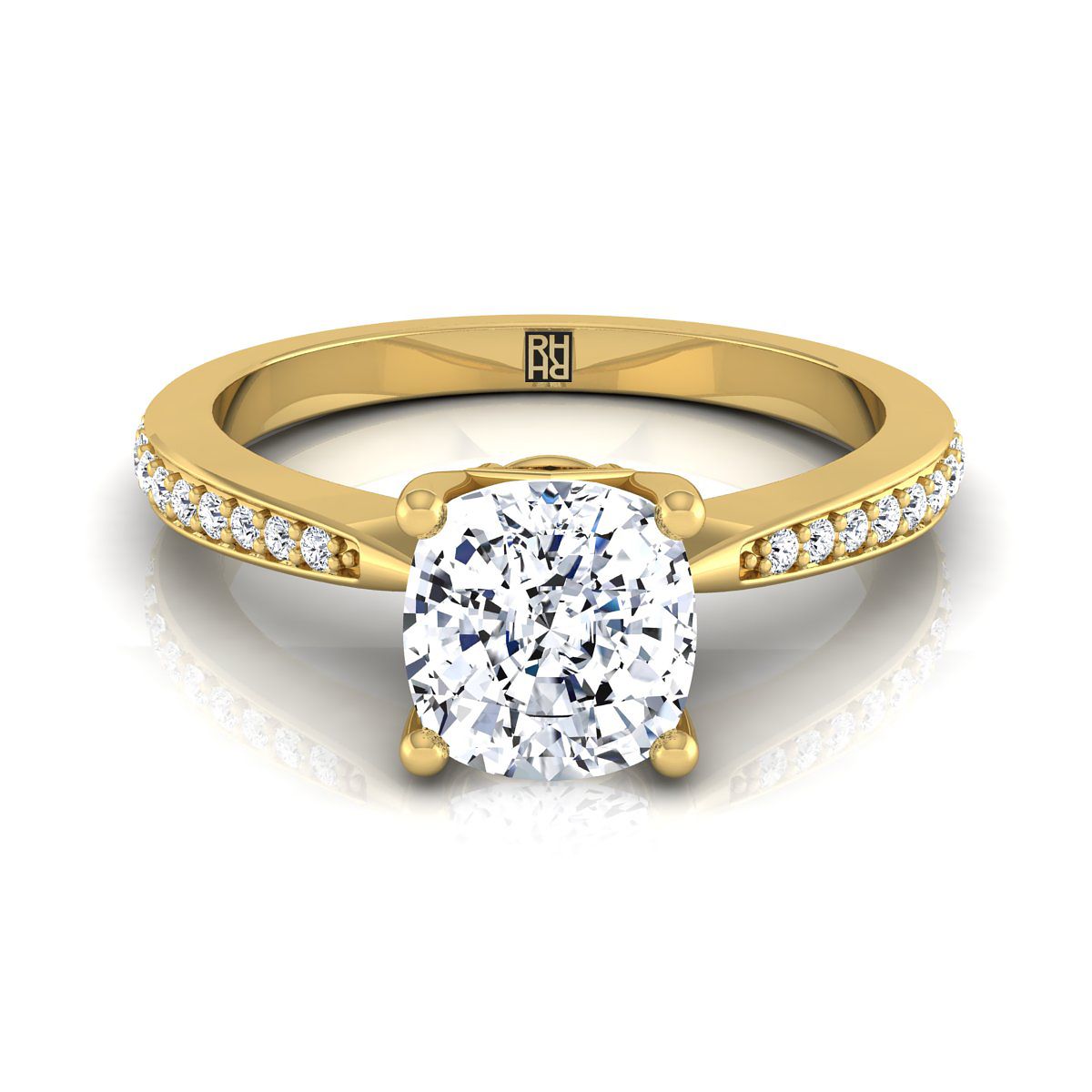 แหวนหมั้นเพชร 18K Yellow Gold Cushion Diamond Tapered Pave -1/8ctw