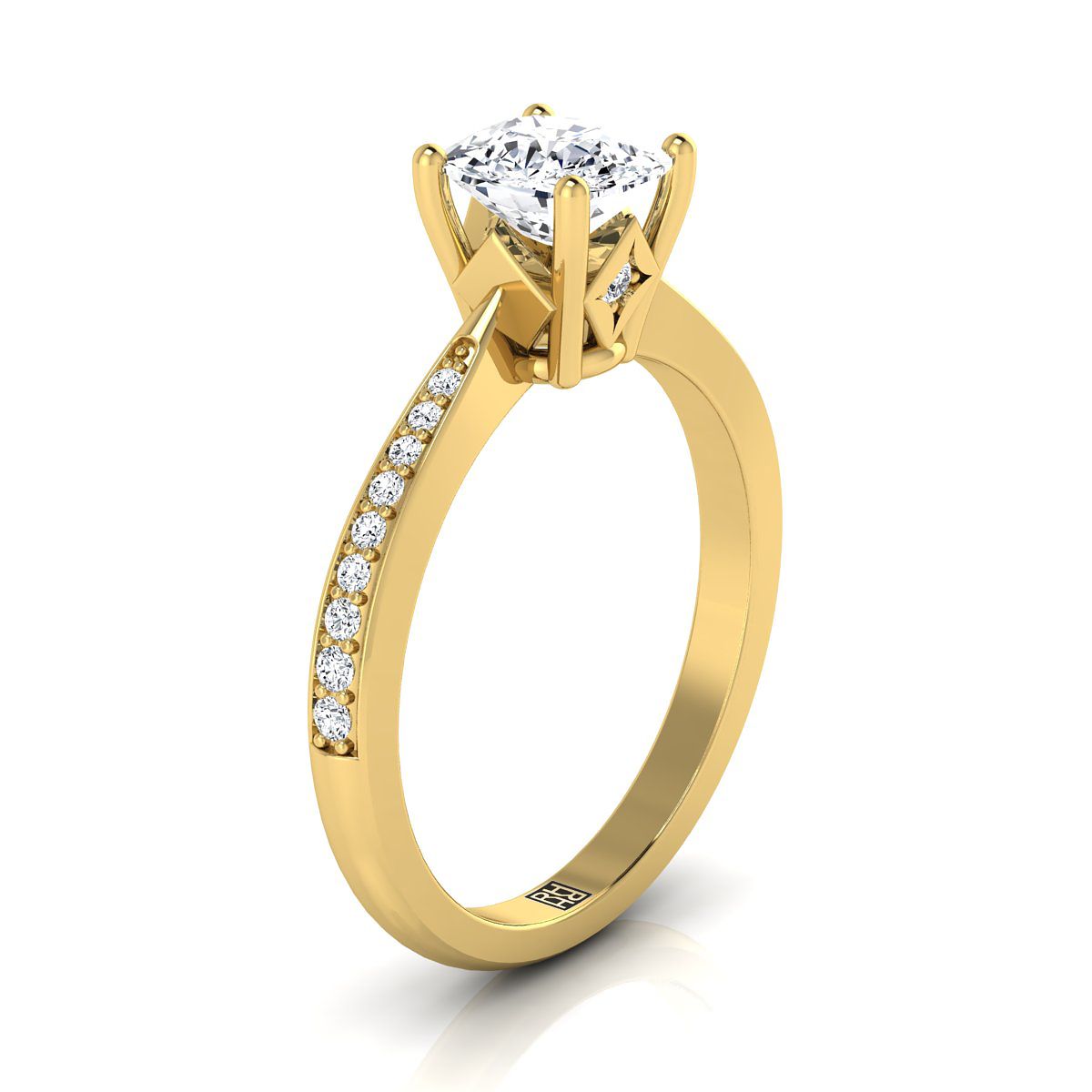 แหวนหมั้นเพชร 18K Yellow Gold Cushion Diamond Tapered Pave -1/8ctw