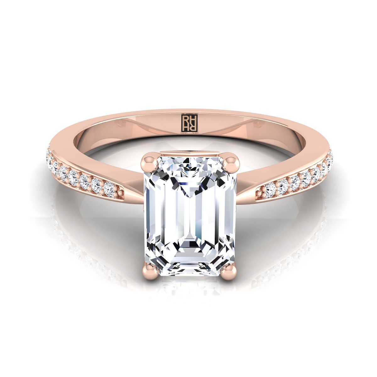 แหวนหมั้นเพชรทรงหยดน้ำ 14K Rose Gold Emerald Cut -1/8ctw