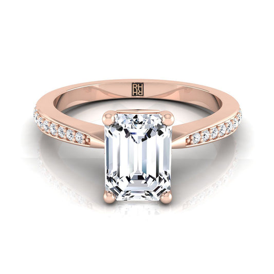 แหวนหมั้นเพชรทรงหยดน้ำ 14K Rose Gold Emerald Cut -1/8ctw