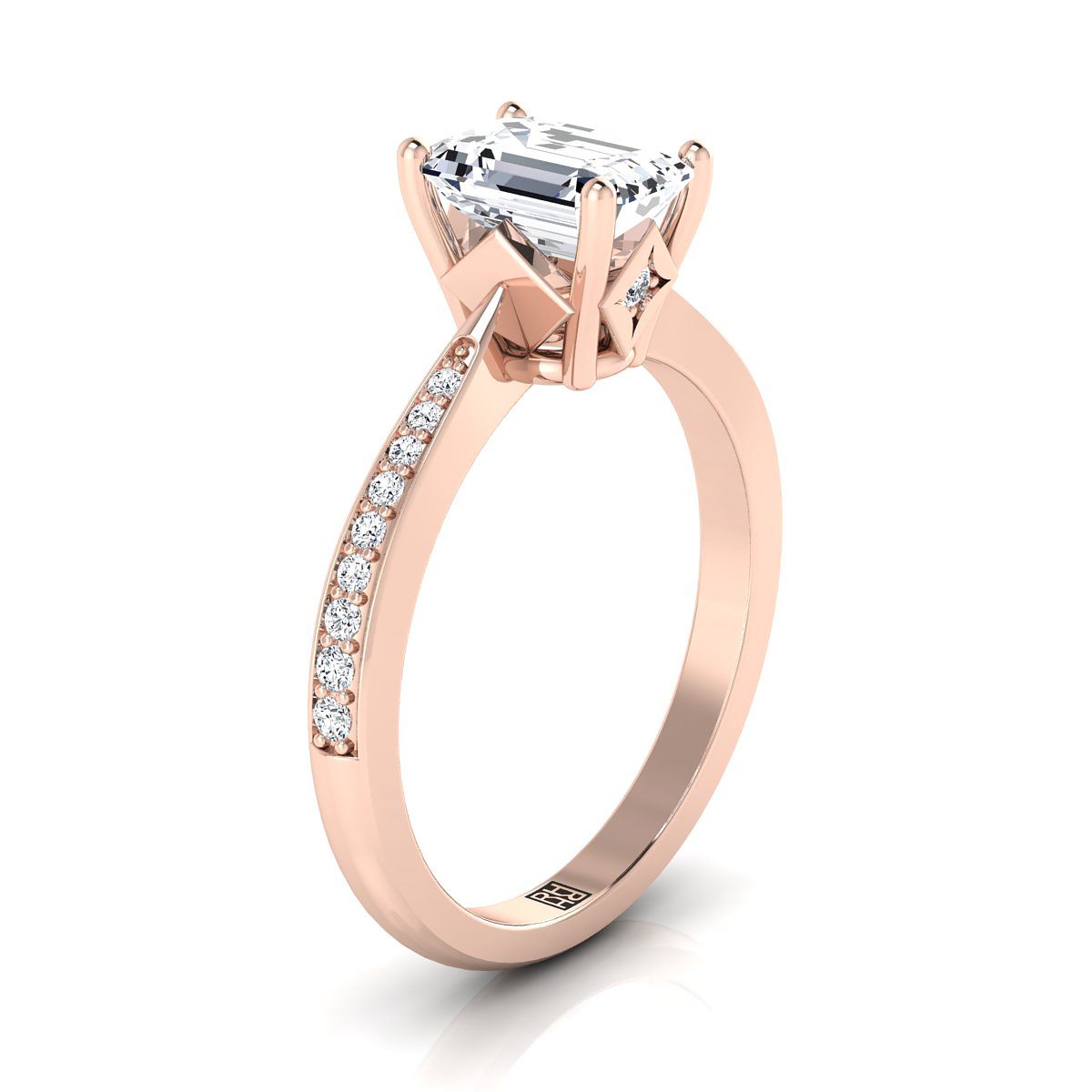 แหวนหมั้นเพชรทรงหยดน้ำ 14K Rose Gold Emerald Cut -1/8ctw