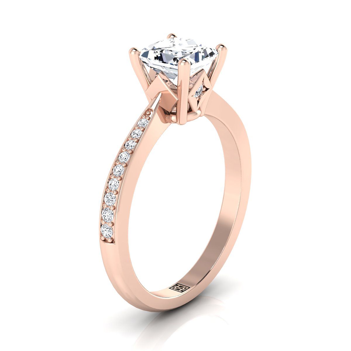 แหวนหมั้นเพชรทรงเจ้าหญิงคัท 14K Rose Gold -1/8ctw