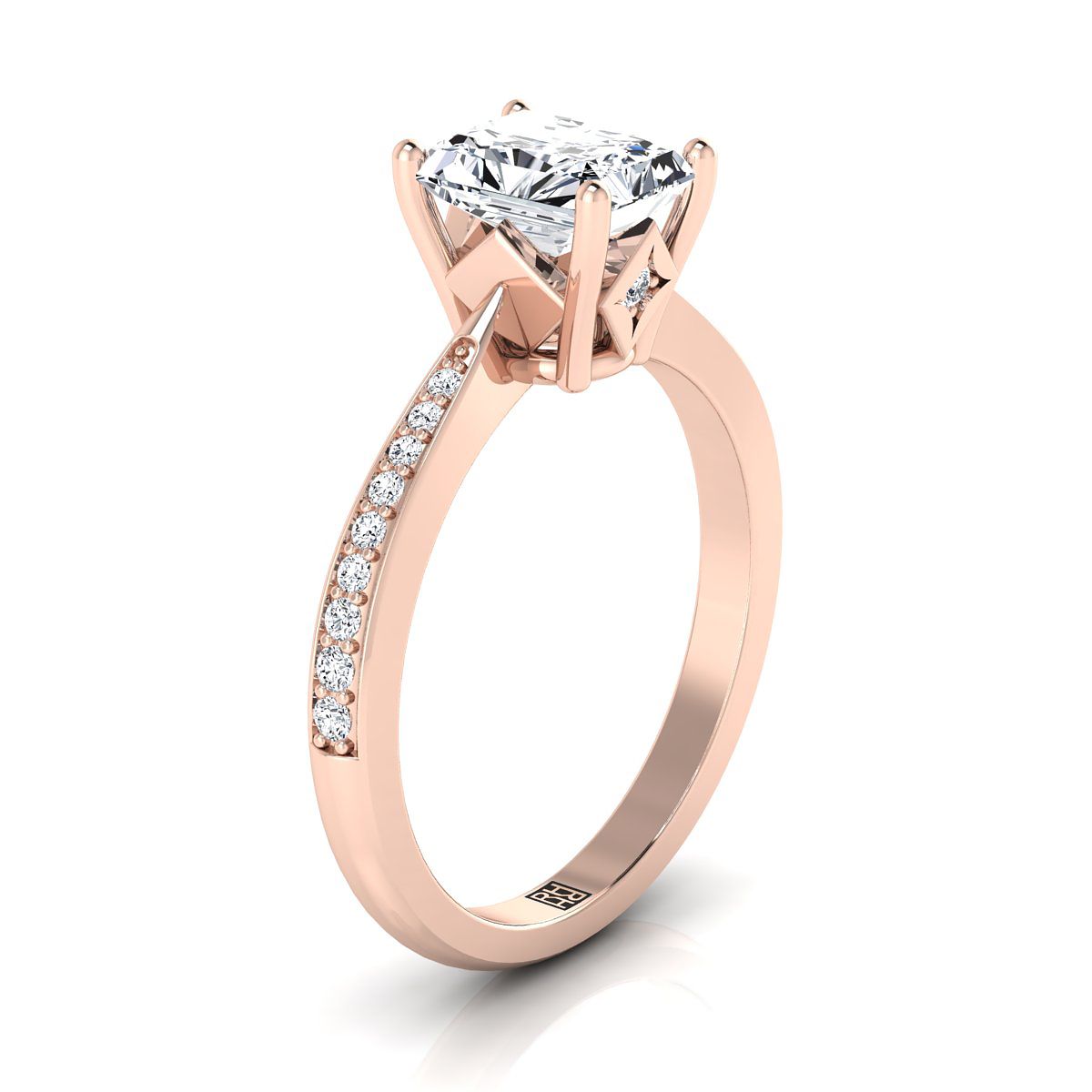 แหวนหมั้นเพชร 14K Rose Gold Radiant Cut Center -1/8ctw