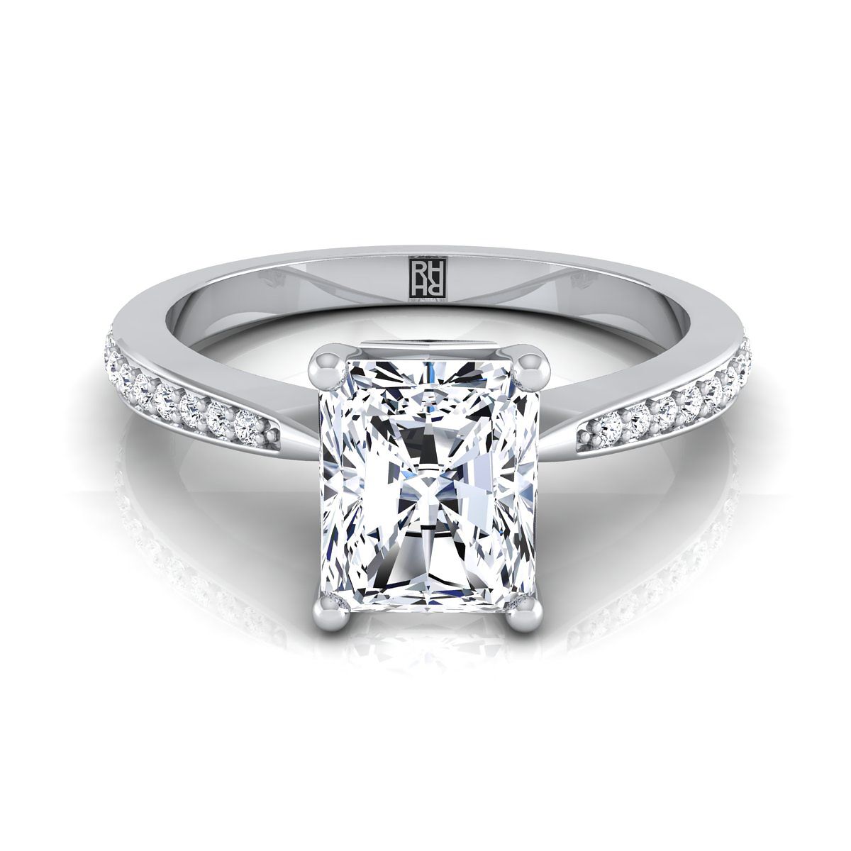 แหวนหมั้นเพชร 18K White Gold Radiant Cut Center -1/8ctw