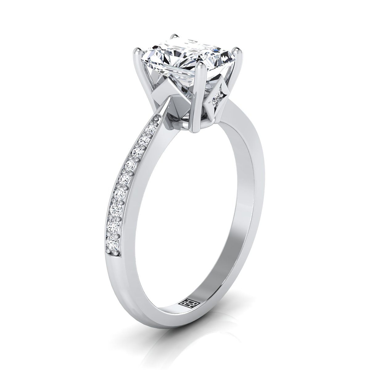 แหวนหมั้นเพชร 18K White Gold Radiant Cut Center -1/8ctw