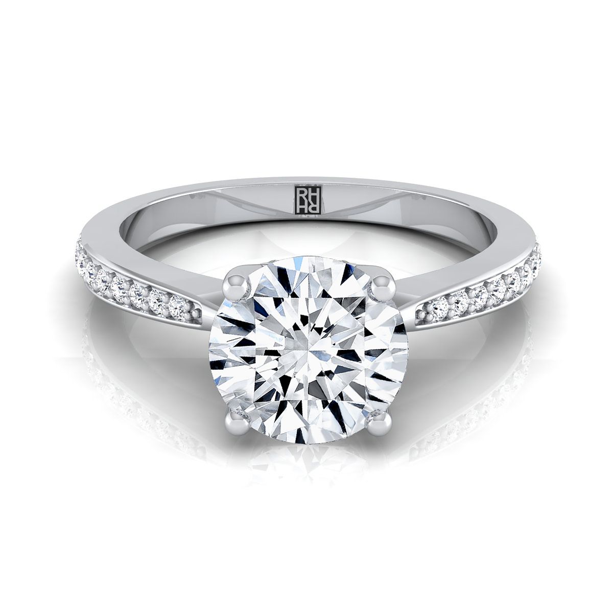 14K White Gold Round Brilliant Diamond Tapered Pave Engagement Ring -1/8ctw