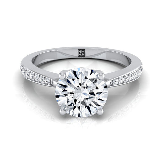 14K White Gold Round Brilliant Diamond Tapered Pave Engagement Ring -1/8ctw