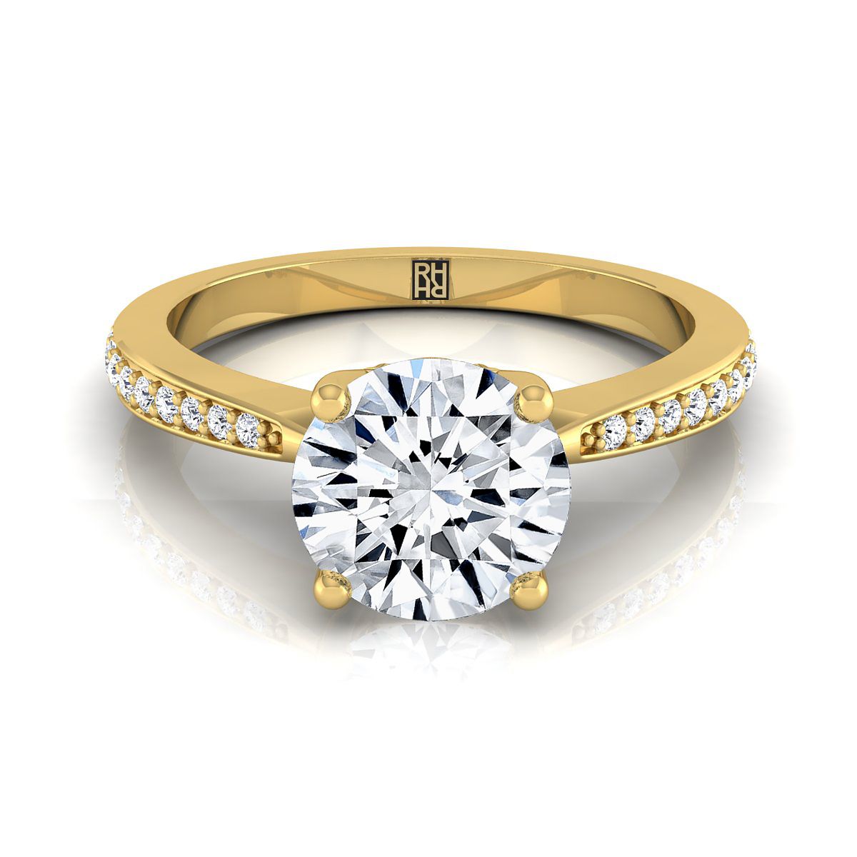 14K Yellow Gold Round Brilliant Diamond Tapered Pave Engagement Ring -1/8ctw