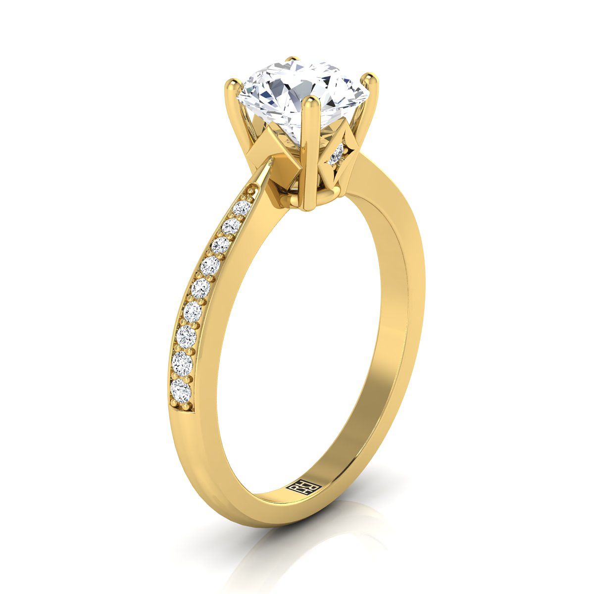 14K Yellow Gold Round Brilliant Diamond Tapered Pave Engagement Ring -1/8ctw