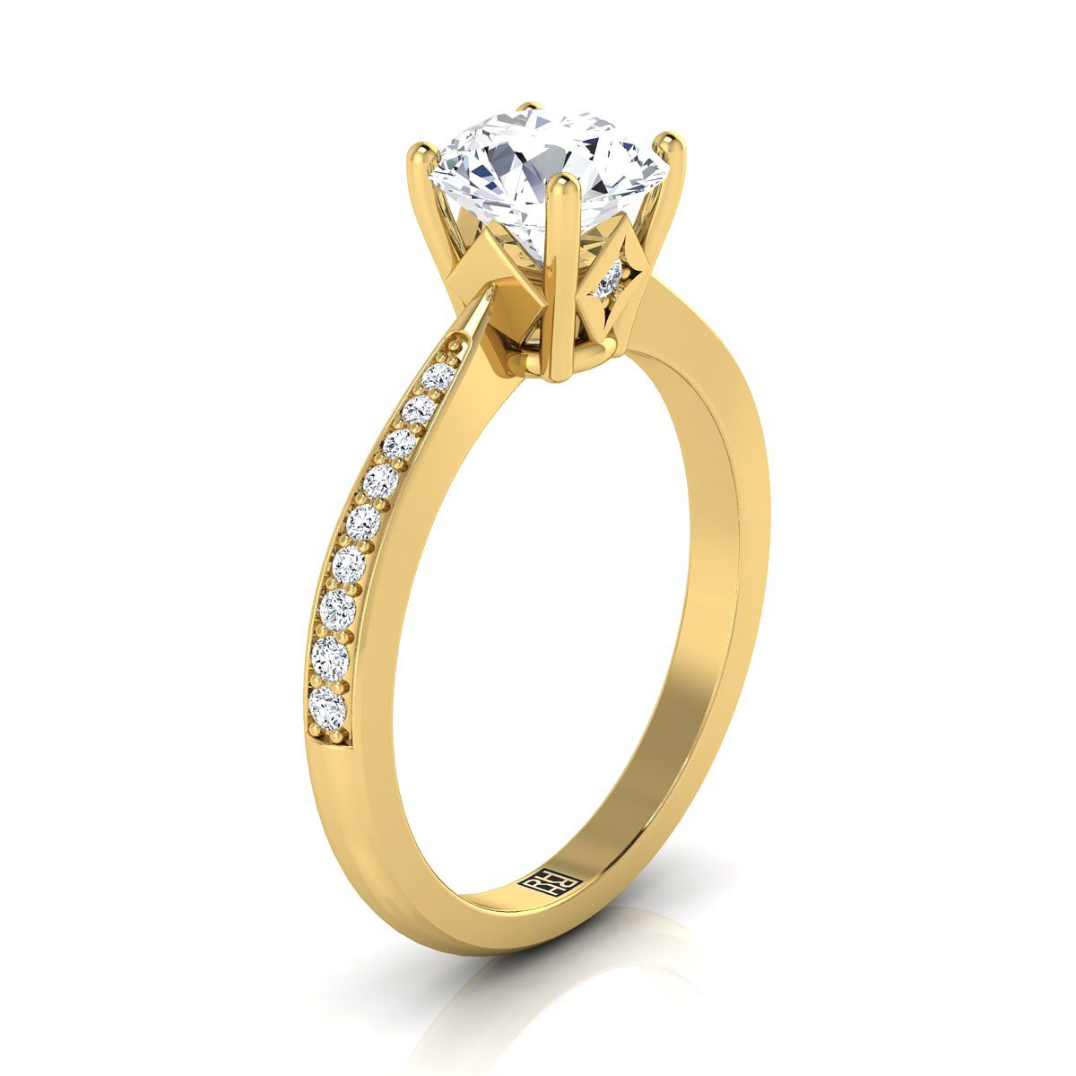 18K Yellow Gold Round Brilliant Diamond Tapered Pave Engagement Ring -1/8ctw