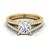 แหวนหมั้นเพชร 18K Yellow Gold Princess Cut Diamond Split Shank French Pave -1/3ctw