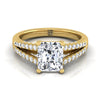 แหวนหมั้นเพชร 14K Yellow Gold Radiant Cut Center Diamond Split Shank French Pave -1/3ctw