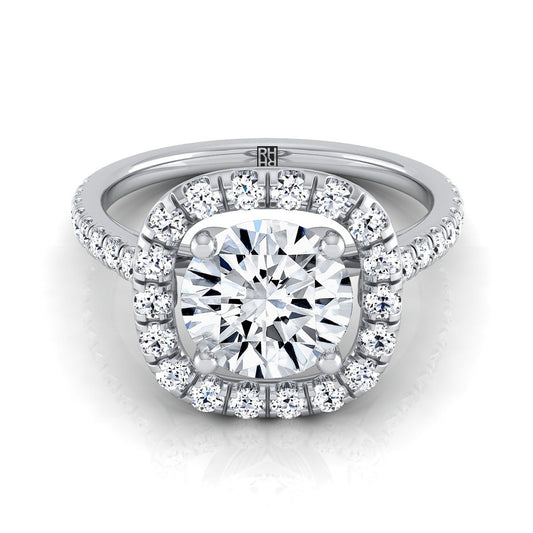 Platinum Round Brilliant Diamond Simple French Pave Halo Engagement Ring -1/2ctw