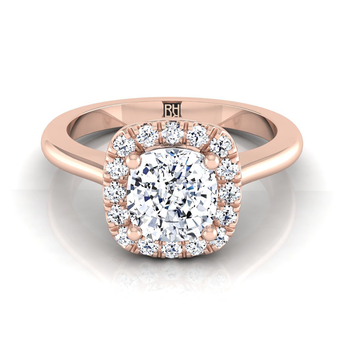 แหวนหมั้นเพชร 14K Rose Gold Cushion Classic Halo French Pave -1/4ctw