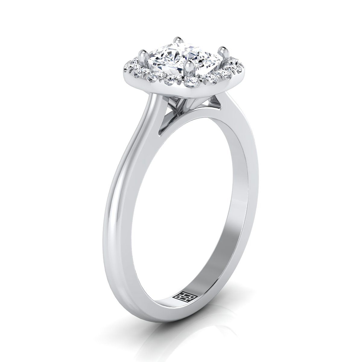 แหวนหมั้นเพชร 14K White Gold Cushion Classic Halo French Pave -1/4ctw