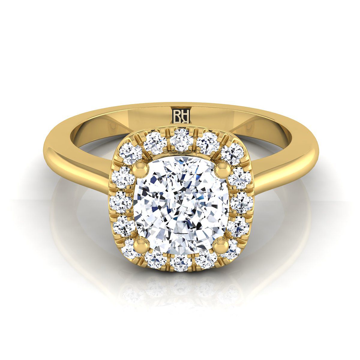 แหวนหมั้นเพชร 14K Yellow Gold Cushion Classic Halo French Pave -1/4ctw