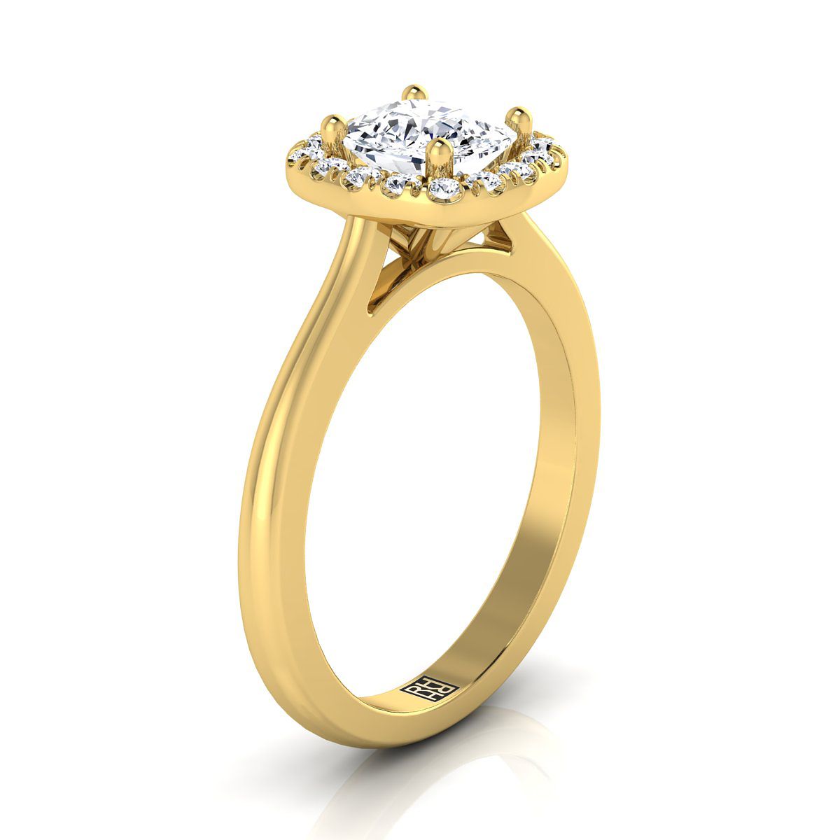 แหวนหมั้นเพชร 14K Yellow Gold Cushion Classic Halo French Pave -1/4ctw