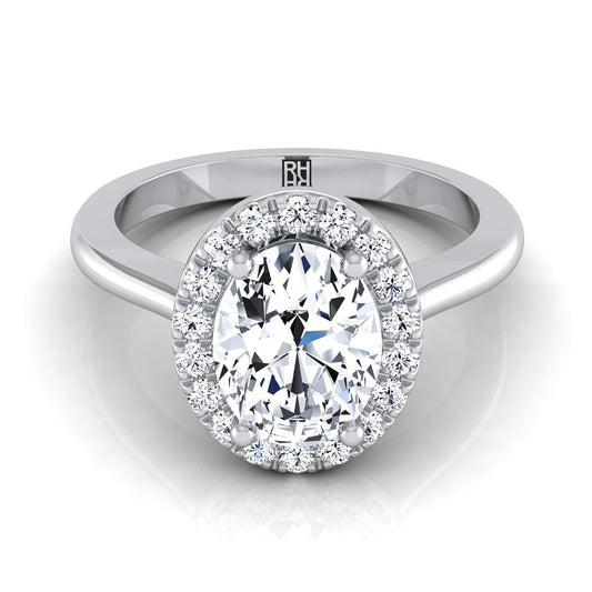 Platinum Oval Diamond Classic Halo French Pave Engagement Ring -1/4ctw