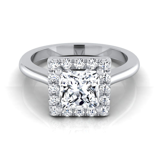 Platinum Princess Cut Diamond Classic Halo French Pave Engagement Ring -1/4ctw