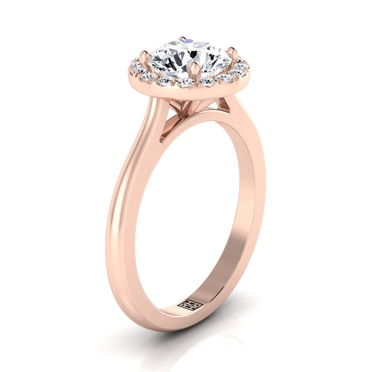 แหวนหมั้น 14K Rose Gold Round Brilliant Diamond Classic Halo French Pave -1/4ctw