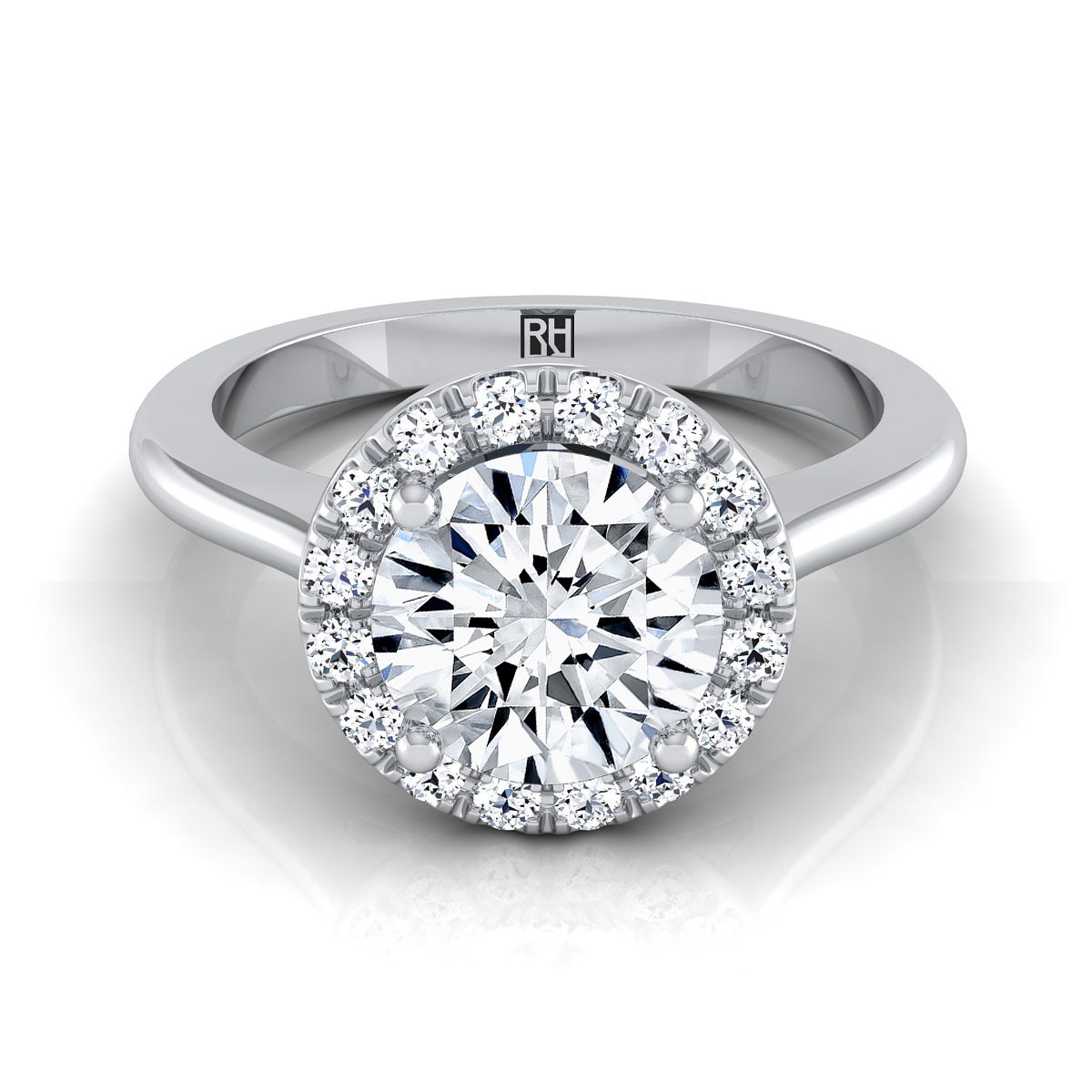 Platinum Round Brilliant Diamond Classic Halo French Pave Engagement Ring -1/4ctw