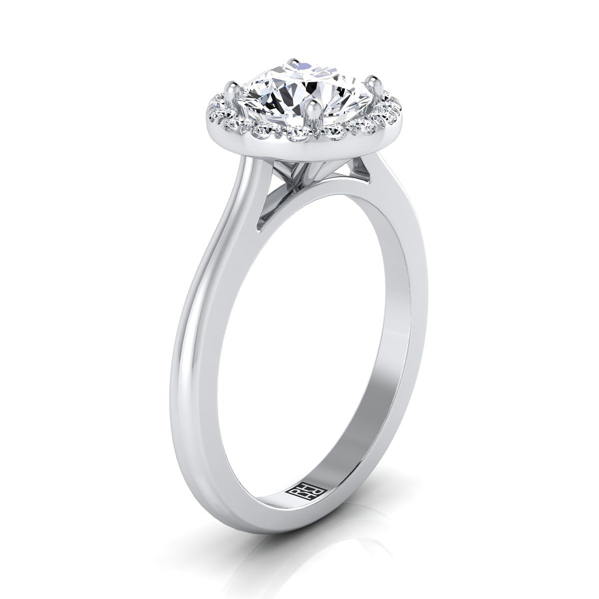 Platinum Round Brilliant Diamond Classic Halo French Pave Engagement Ring -1/4ctw