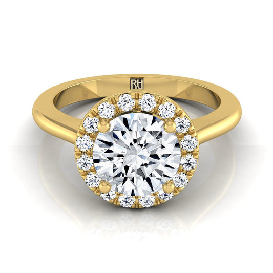 14K สีเหลืองทอง Round Brilliant Diamond Classic Halo French Pave แหวนหมั้น -1/4ctw